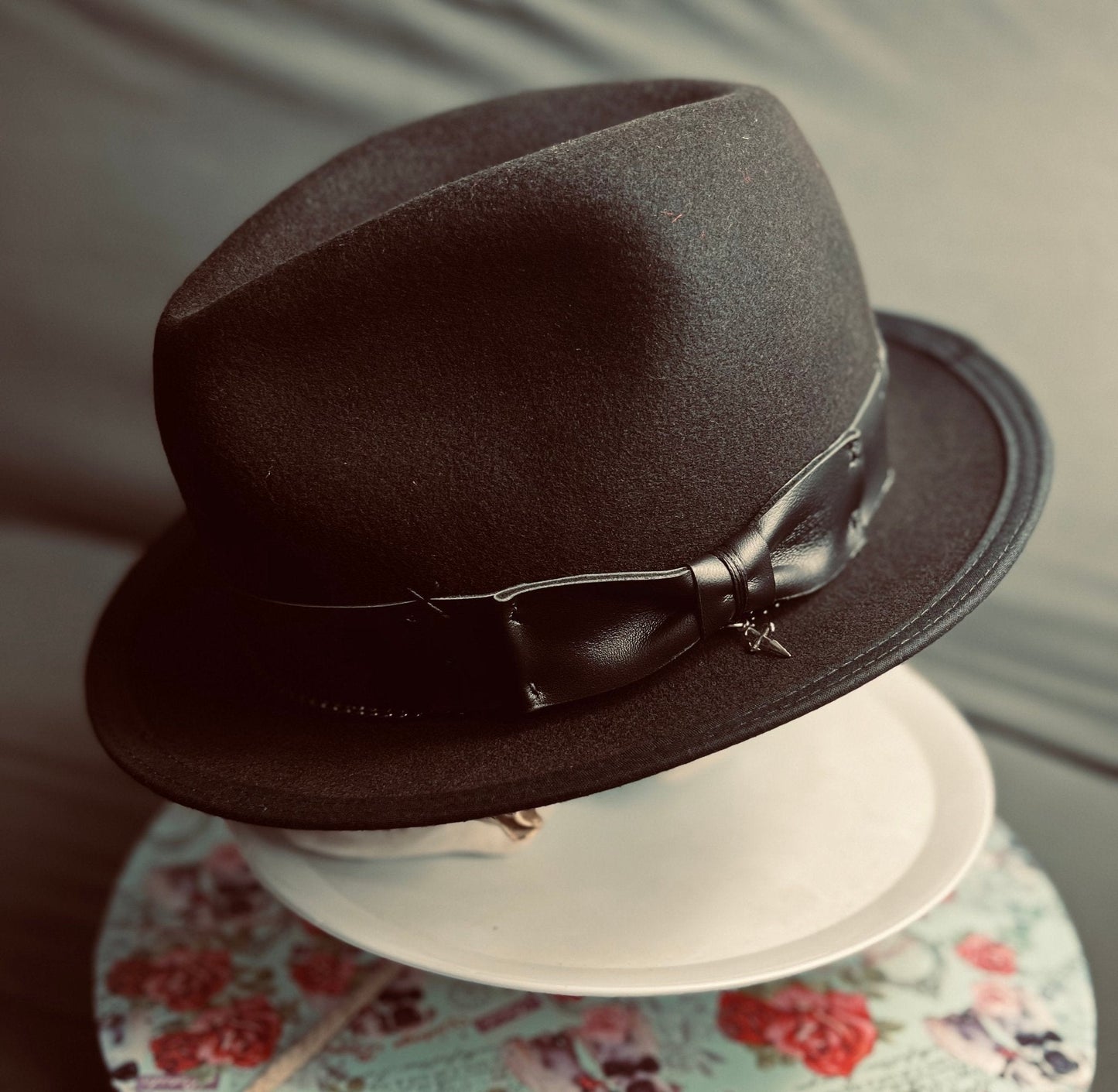 Luxury men's classic fedora in dark brown with a leather band and bow detail by JonHats